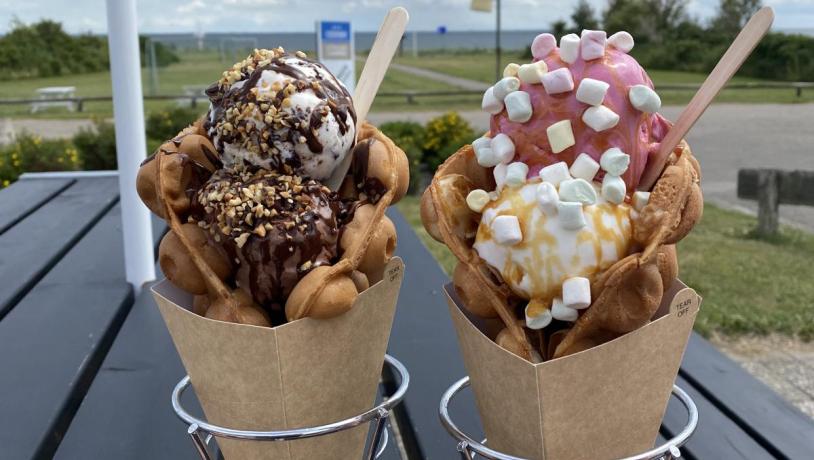 Bubble waffles hos Gr'ISERIET hos Hygge Strand Camping i Hølken