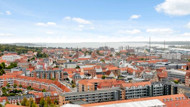 Udsigten fra toppen af Campus Horsens i 63 meters højde