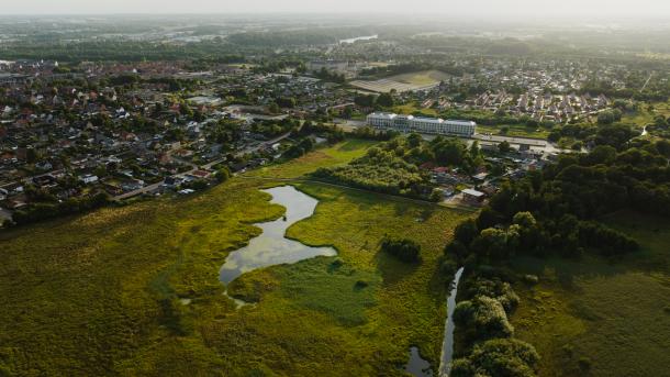 Luftfoto af Nørrestrand, Fængslet og Horsens by