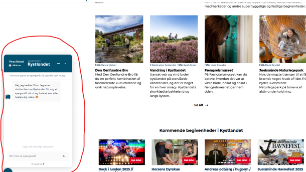 Et screenshot af chatboten på Destination Kystlandets website
