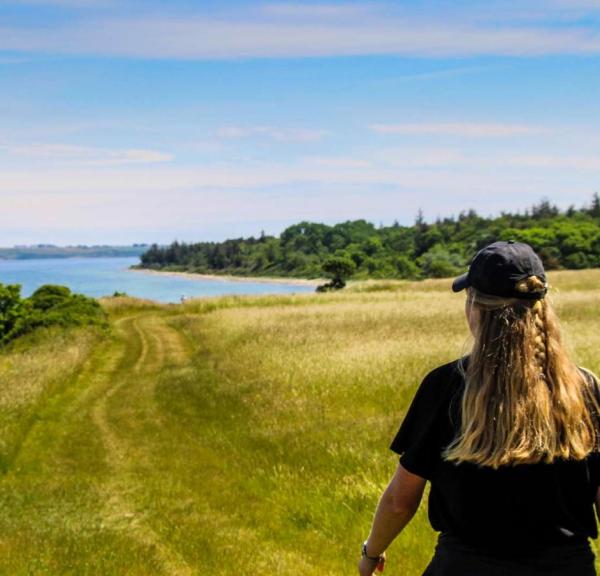 Kvinde vandrer ved Nørreklint på Tunø