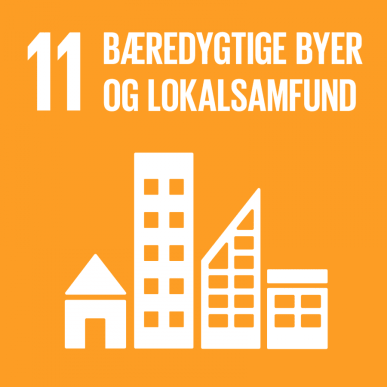 Logo FN's Verdensmål 11 Bæredygtige byer og lokalsamfund