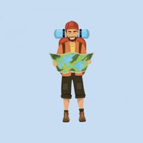 Illustration af mand på opdagelse på Tunø i Destination Kystlandet