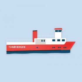 Illustration af Tunøfærgen mellem Hou og Tunø i Destination Kystlandet